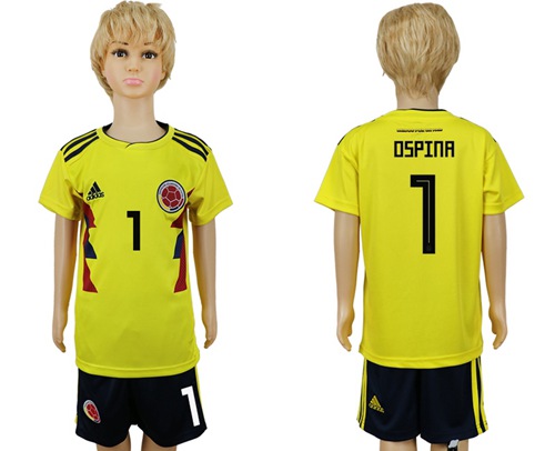 Colombia #1 Ospina Home Kid Soccer Country Jersey